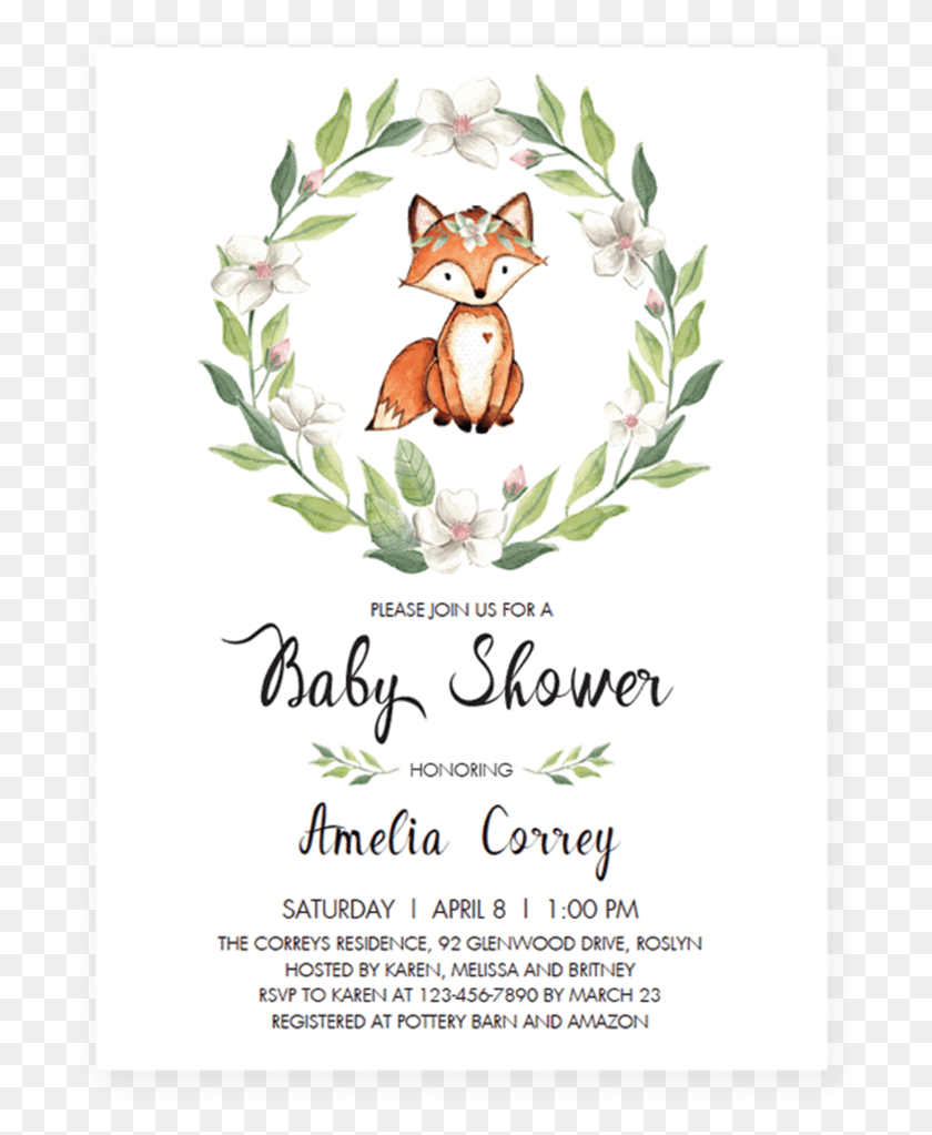 708x963 Invitation Template With Green Wreath Instant By Baby Shower Invite Fox, Poster, Advertisement, Flyer HD PNG Download