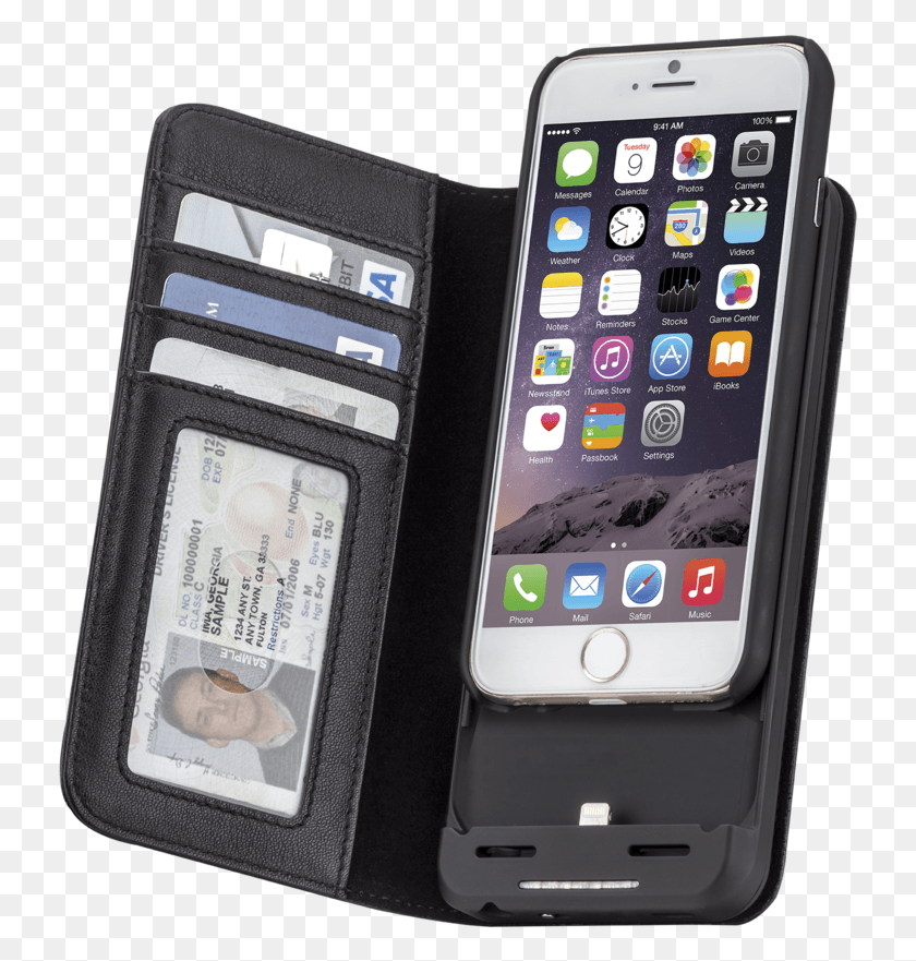 734x821 Iphone 6 Black Charging Wallet Case Front And Back Of Phone, Mobile Phone, Electronics, Cell Phone HD PNG Download