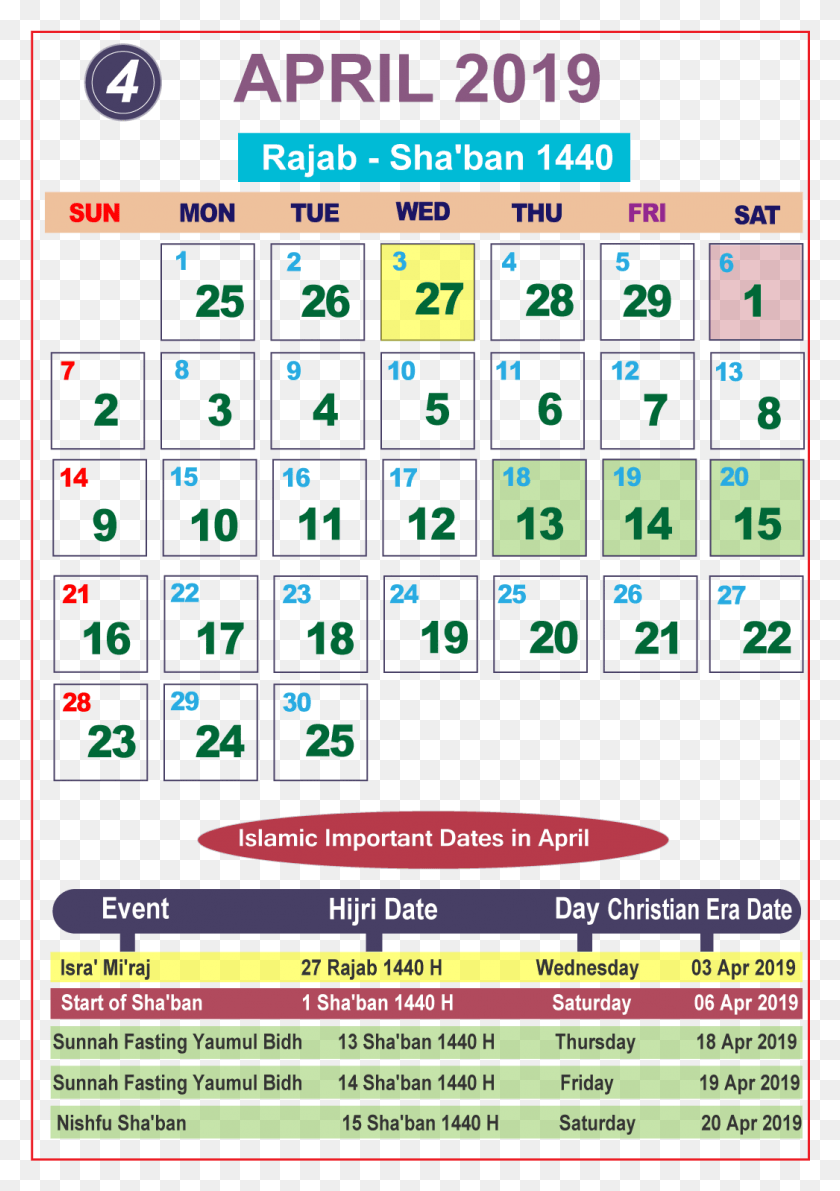 1046x1518 Islamic Calendar 2019 Special Days With Islamic Calendar Islamic Calendar 2019 April, Text, Number, Symbol HD PNG Download