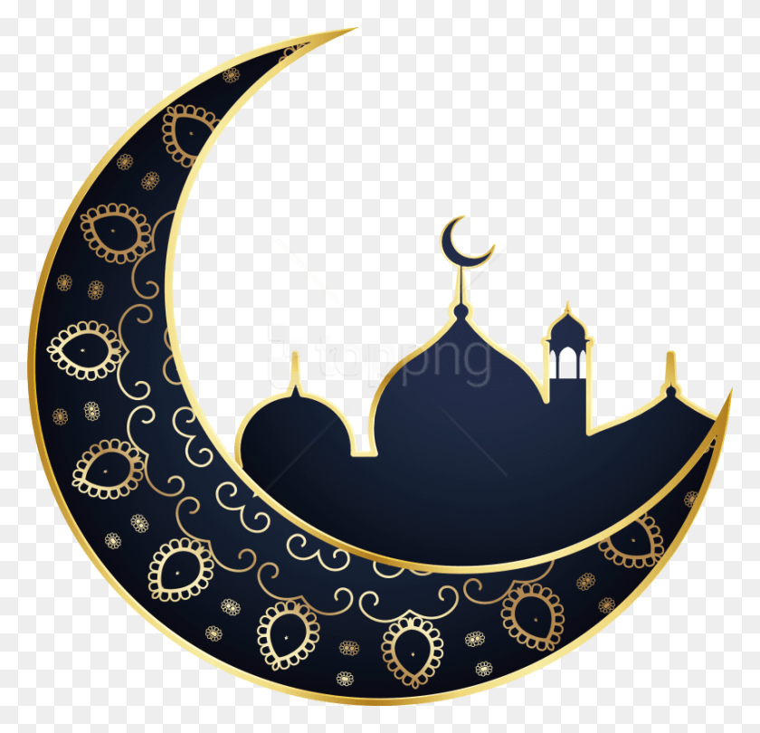 851x819 Descargar Png / Ramadán Islámico Imágenes De Fondo Eid Mubarak Luna, Etiqueta, Texto, Símbolo Hd Png