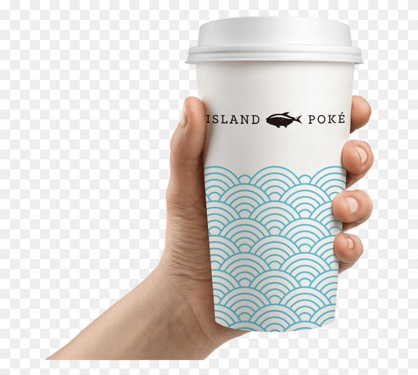 666x693 Island Poke Graphic Design Packaging Coffee Cup Paper Mano Con Vaso De Cafe, Person, Human, Bottle HD PNG Download
