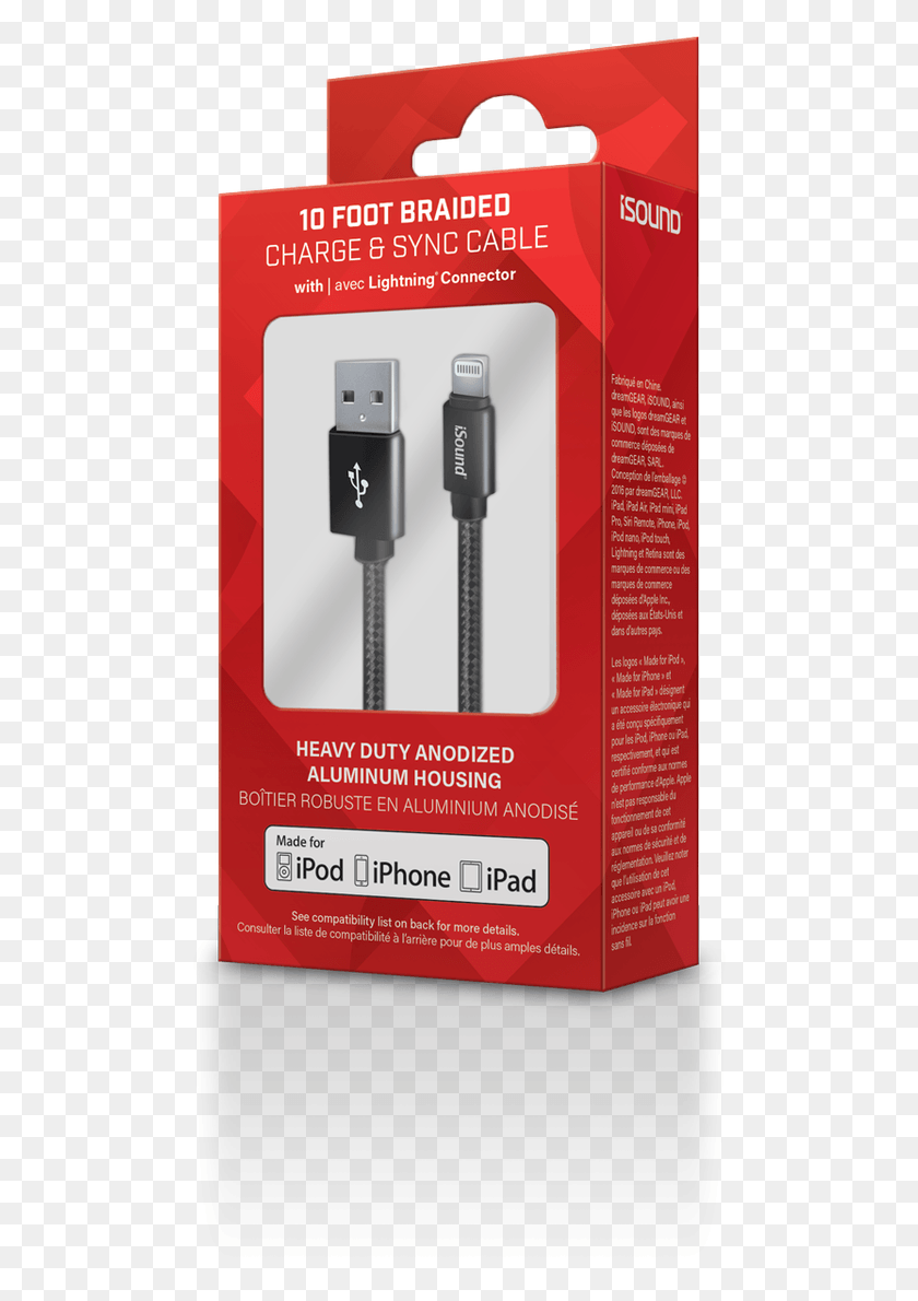 493x1130 Isound Lightning Cable 10ft Charge Sync Braided Apple Usb Cable, Adapter, Plug HD PNG Download