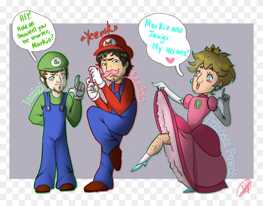1280x983 Jacksepticeye Markiplier And Pewdiepie As Luigi Mario Pewdiepie X Markiplier X Jacksepticeye, Comics, Book, Person HD PNG Download
