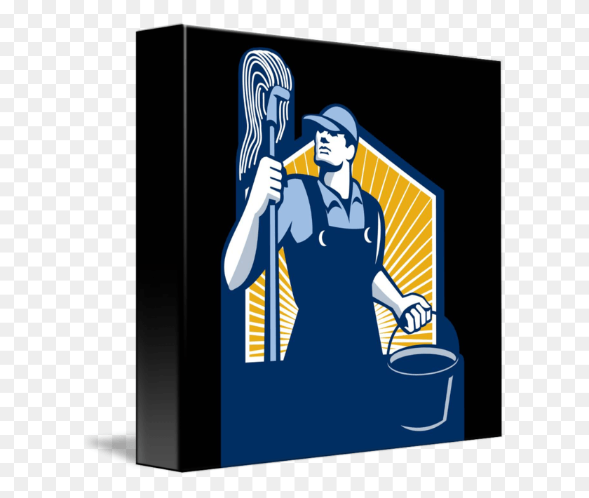 606x650 Janitor Cleaner Holding Mop Bucket Retro Flask Janitor Vector, Person, Human, Poster HD PNG Download