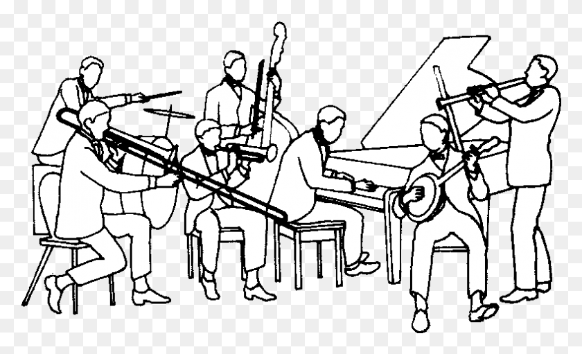 787x456 Jazz Band Clipart Line Art, Musician, Person, Musical Instrument HD PNG Download