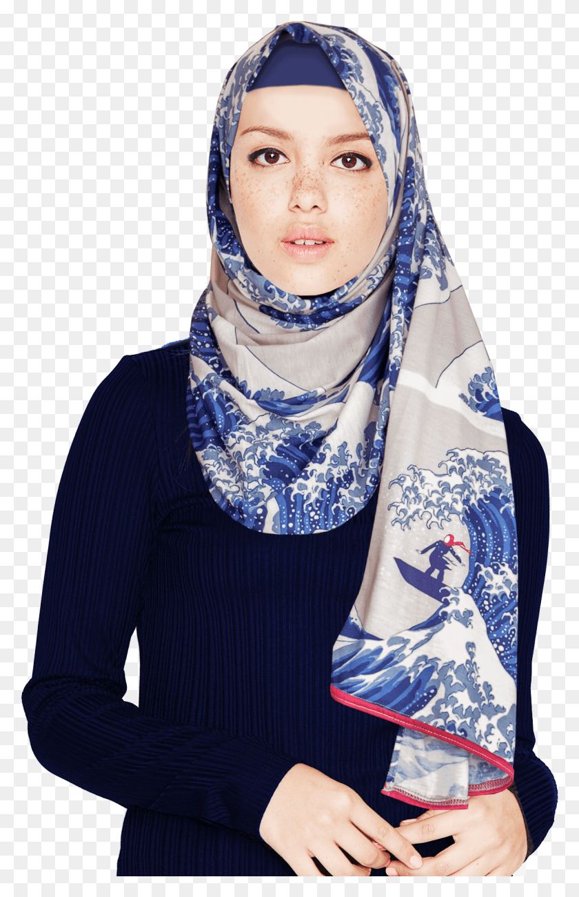 1155x1837 Jersey Great Wave Hijab Hijab Model Transparent, Clothing, Apparel, Person HD PNG Download