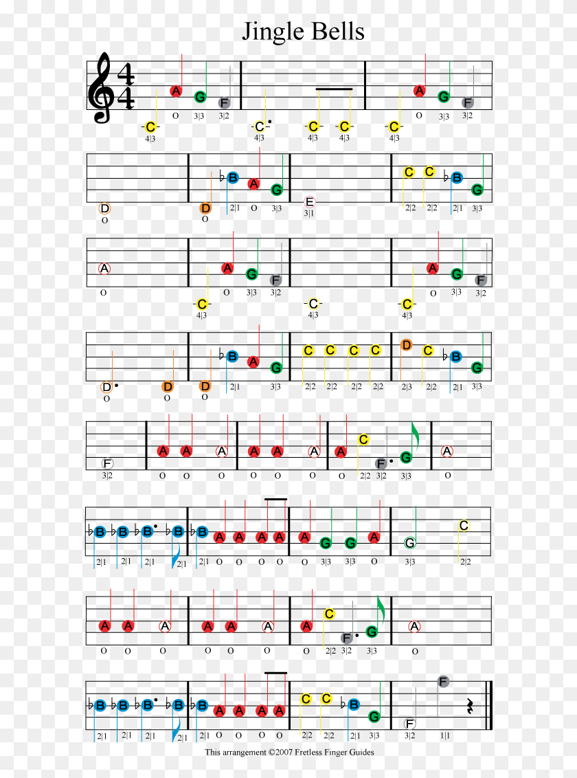 595x1072 Jingle Bells Easy Color Coded Violin Sheet Music Jingle Bells Boomwhackers Sheet Music, Number, Symbol, Text HD PNG Download