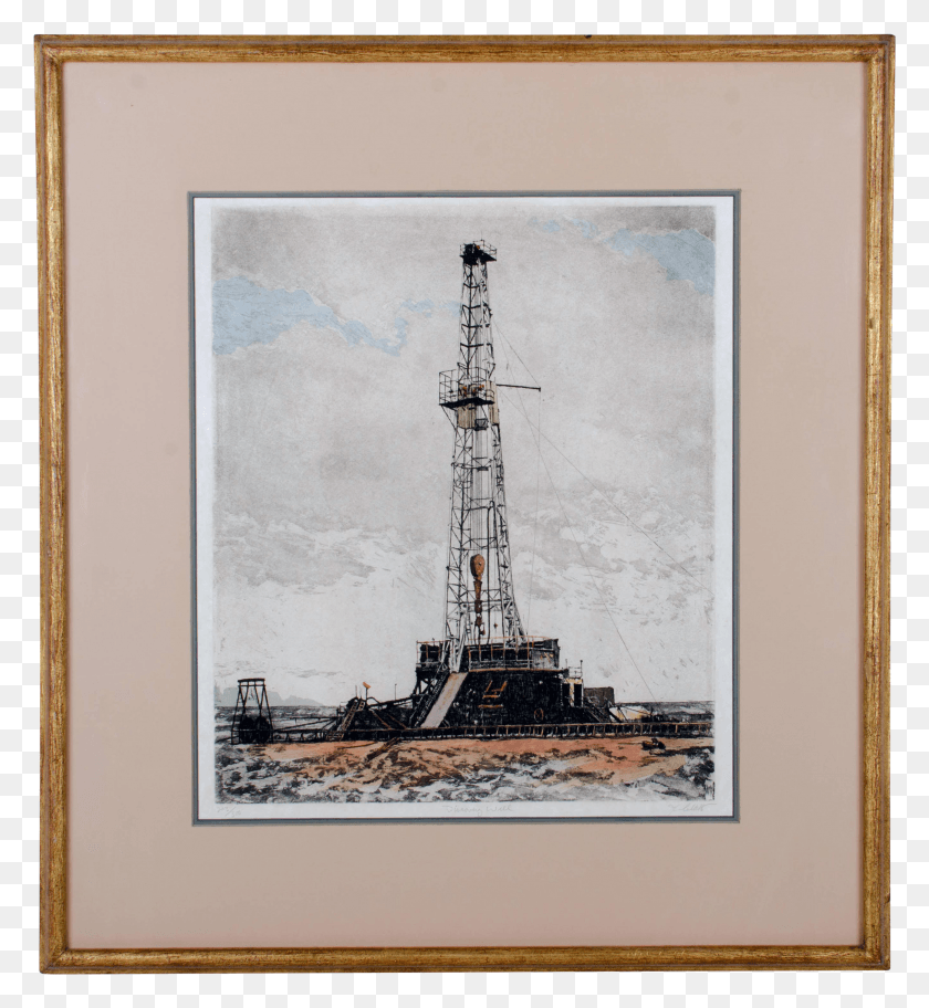 2704x2954 John Collette Discovery Well Oil Rig Grabado Oklahoma Picture Frame Hd Png