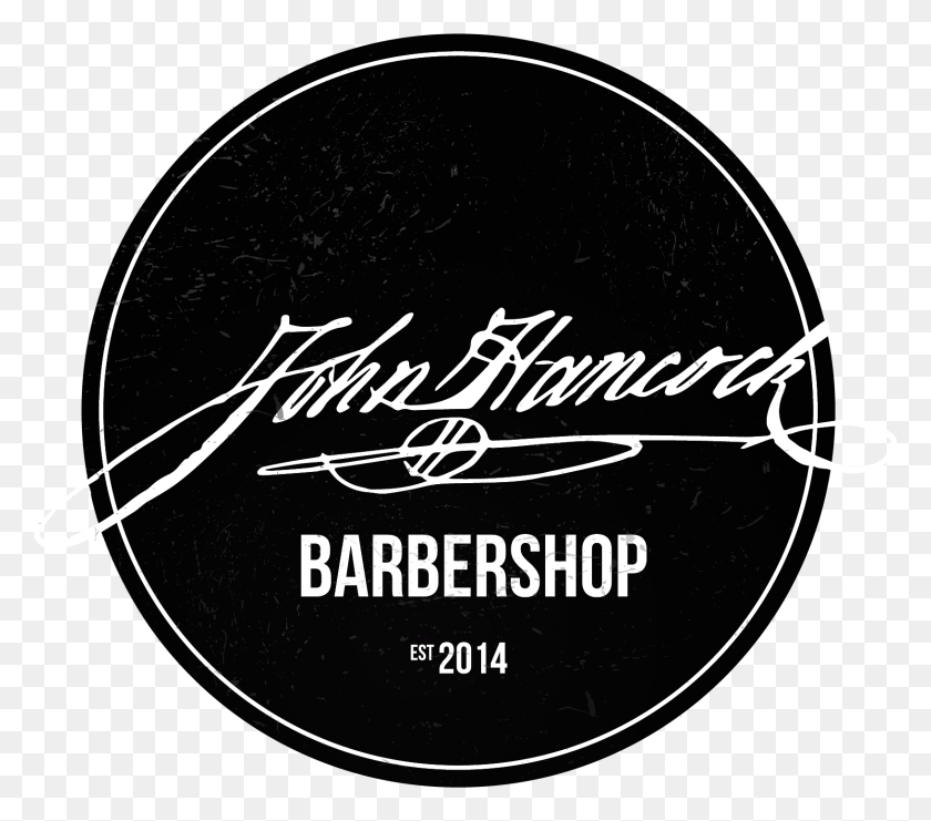 1631x1424 John Hancock Barbershop Logo Circle Barbershop Logo, Text, Label, Symbol HD PNG Download