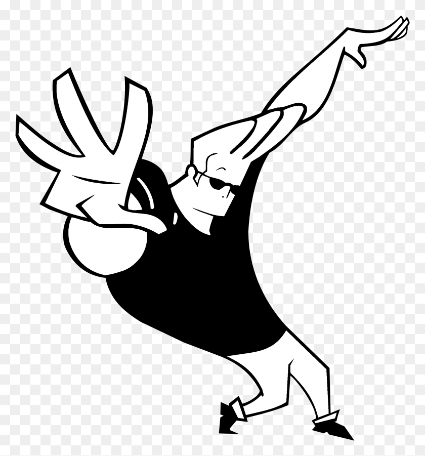 2031x2191 Johnny Bravo Logo Black And White Cartoon Character With Name, Stencil, Symbol HD PNG Download