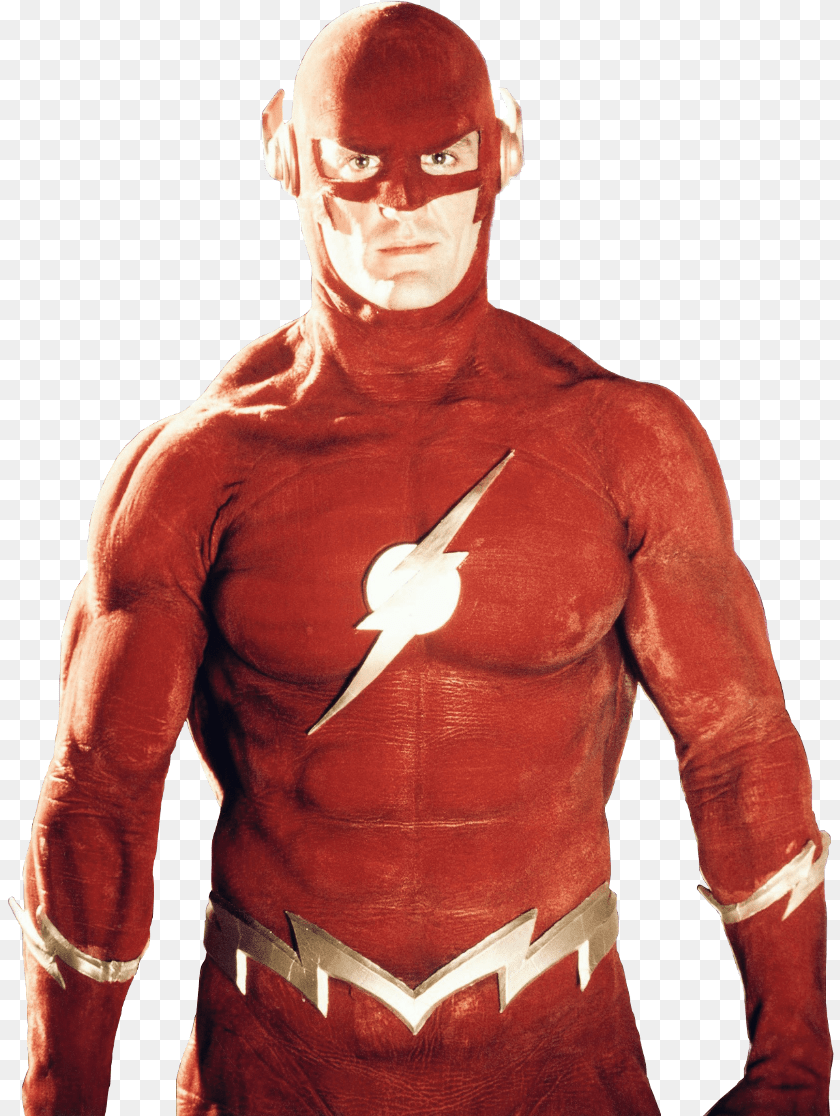 827x1116 Johnwesleyshipp 90s Theflash John Wesley Shipp As Flash, Adult, Clothing, Costume, Person Sticker PNG