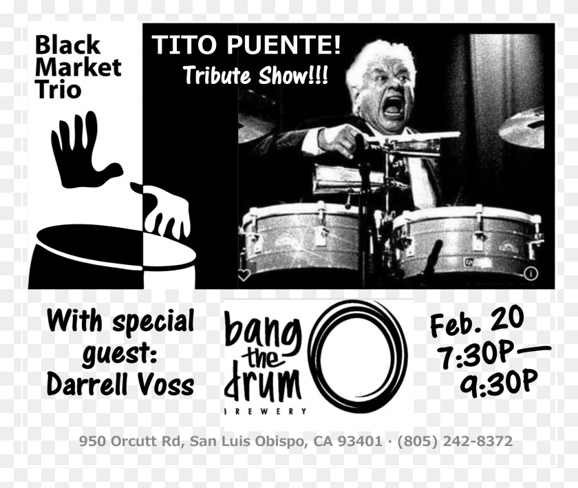 1533x1277 Join Black Market Trio For A Special Tribute Show To Tito Puente Black And White, Musician, Person, Musical Instrument HD PNG Download