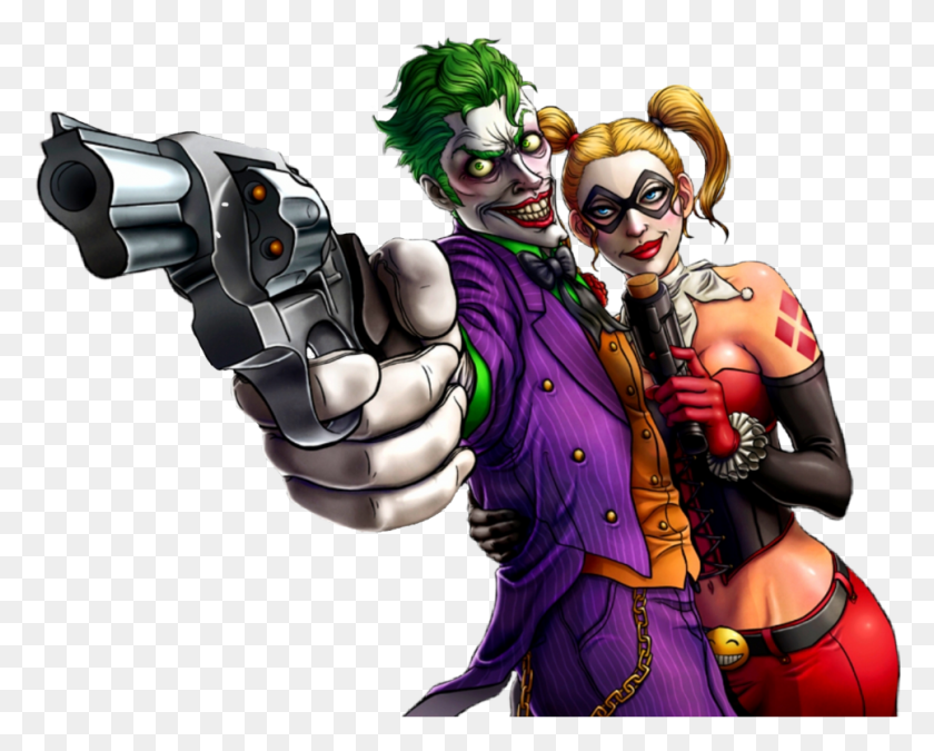 966x762 Jokerandharleyquinn Sticker Revolver, Person, Human, Gun HD PNG Download