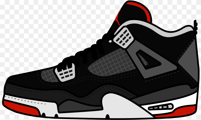 827x502 Jordan 4 Bred Drawing, Clothing, Footwear, Shoe, Sneaker PNG