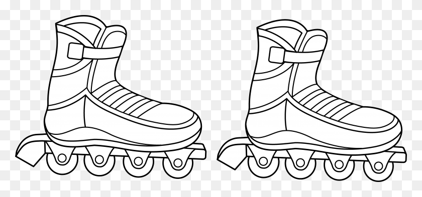 7975x3411 Jpg Black And White Library Roller Skates Clipart Draw Cartoon Black And White Roller Blades, Leisure Activities, Doodle HD PNG Download