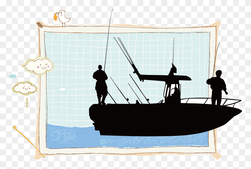 2296x1491 Descargar Png Jpg Personajes De Dibujos Animados Transprent Pescando En Barco Dibujo, Persona, Humano, Agua Hd Png