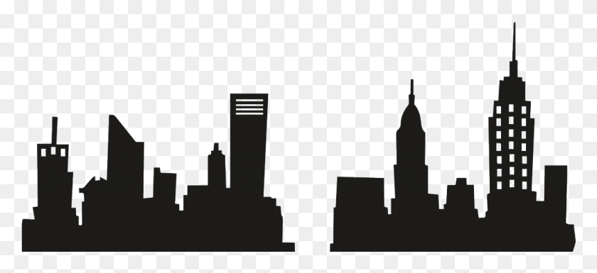 1025x428 Descargar Png Jpg Library City Skyline Clipart Negro Y Nueva York Departamento De Edificios, Al Aire Libre, Naturaleza Hd Png
