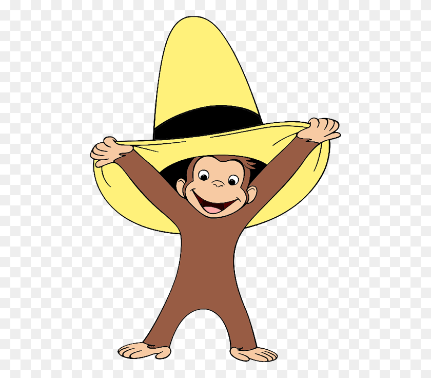 492x676 Jpg Library Stock Curious George Clip Art Cartoon Wearing Curious George With Hat, Clothing, Apparel, Cowboy Hat HD PNG Download