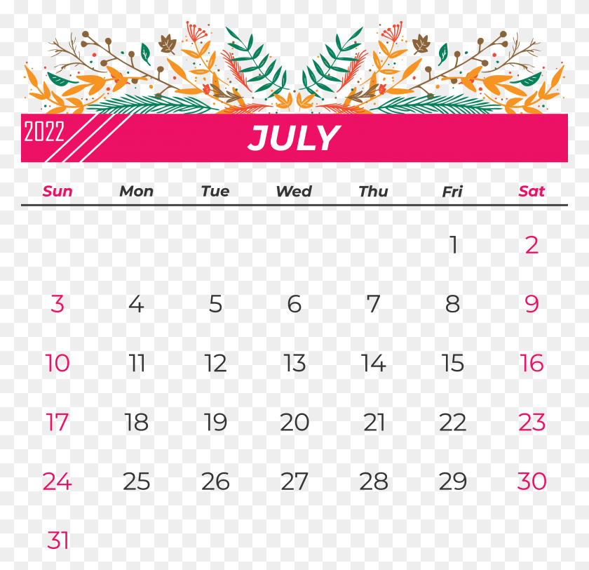 3201x3087 July 2022 Calendarly Calendar, Printable, Month Clipart PNG