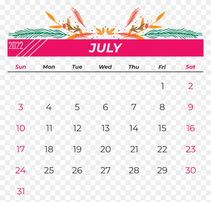 3201x3066 July 2022 Calendarly Calendar, Printable, Month Clipart PNG