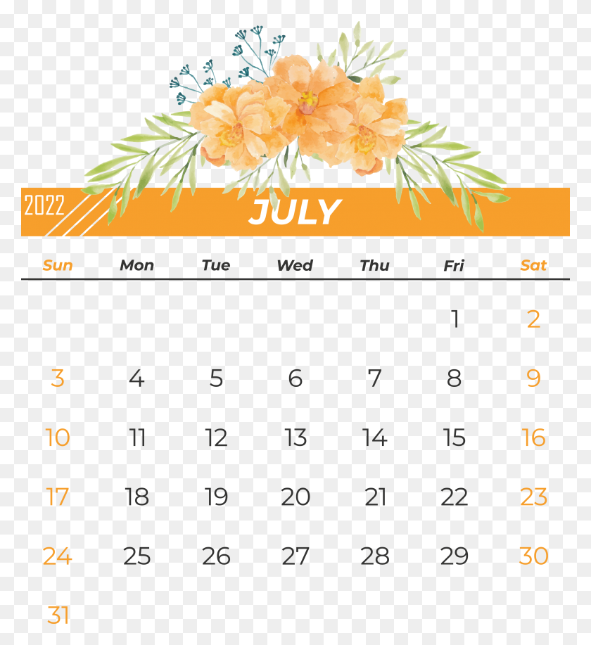 3201x3517 July 2022 Calendarly Calendar, Printable, Month Clipart PNG