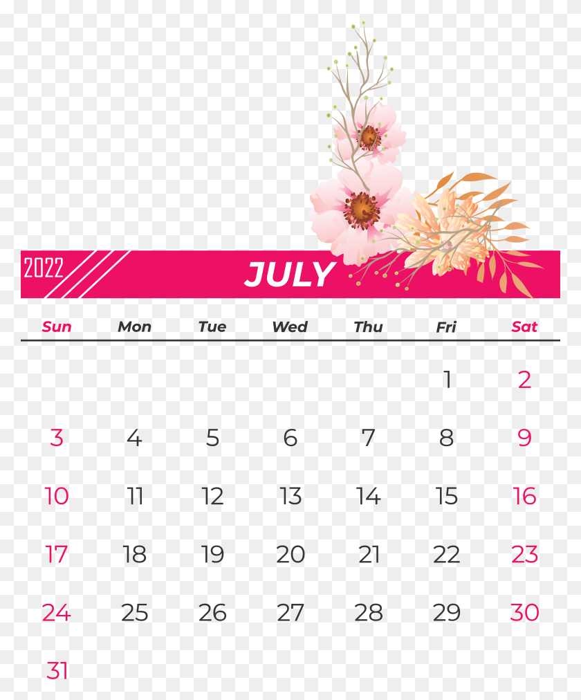 3201x3909 July 2022 Calendarly Calendar, Printable, Month Clipart PNG