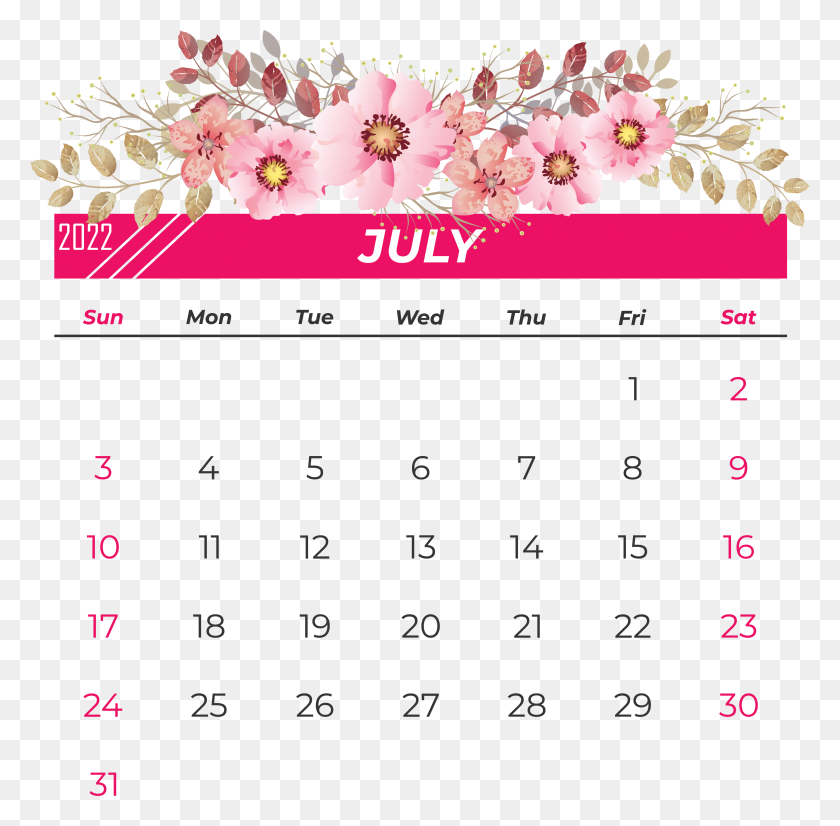 3408x3348 July 2022 Calendarly Calendar, Printable, Month Clipart PNG