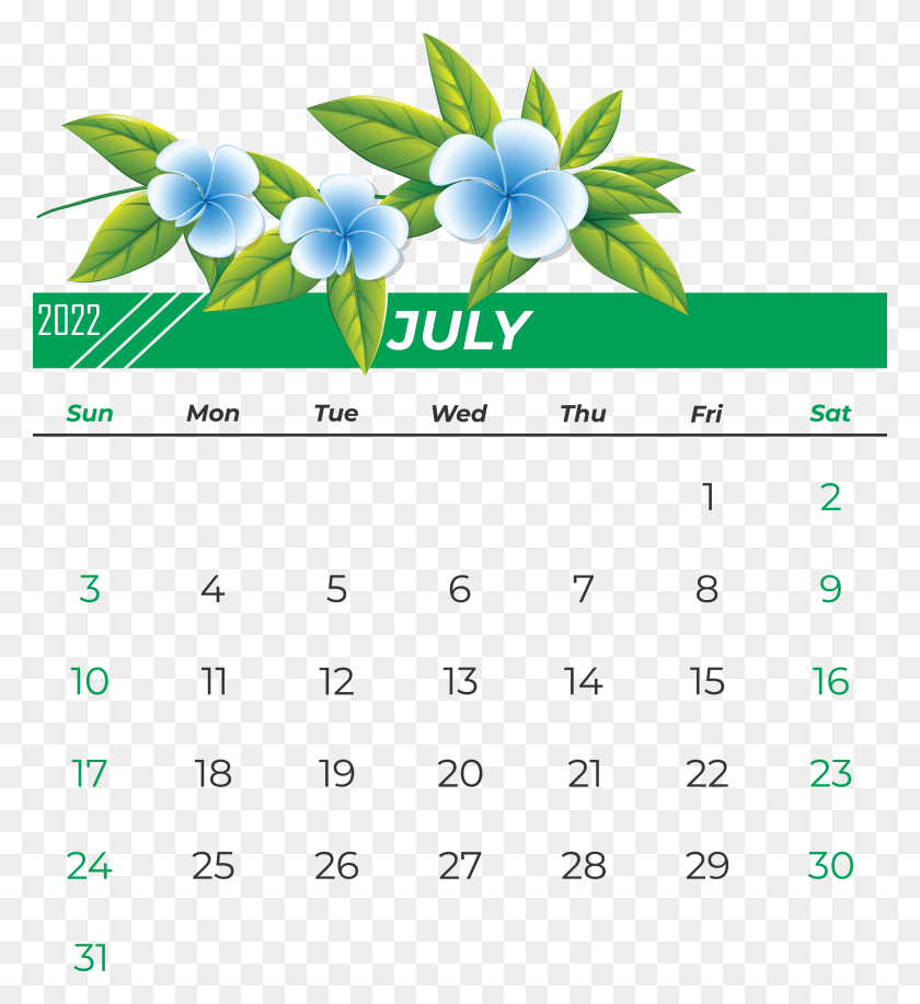 3201x3519 July 2022 Calendarly Calendar, Printable, Month Clipart PNG