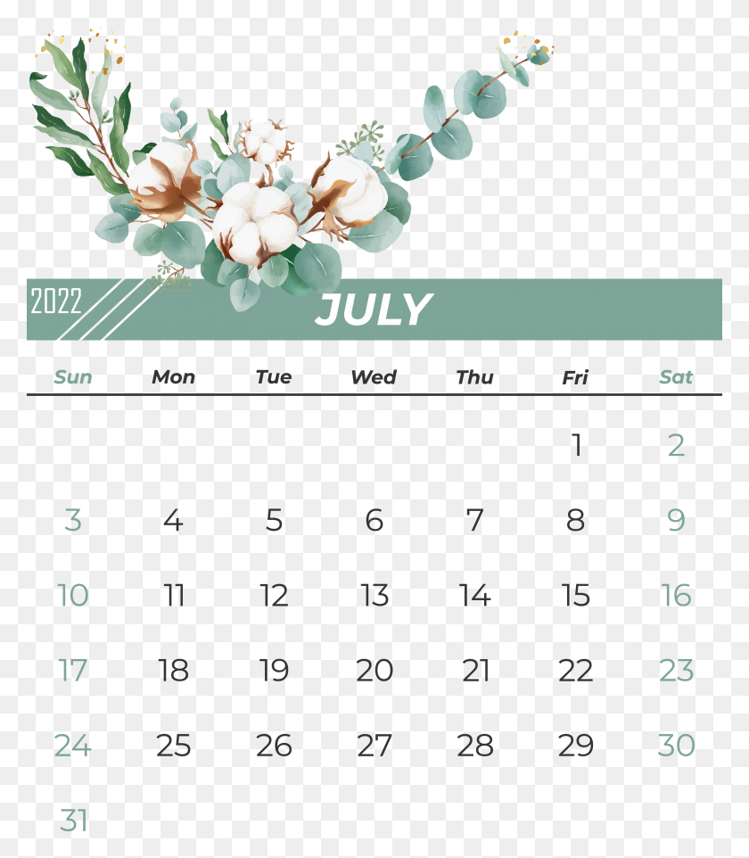 3201x3705 July 2022 Calendarly Calendar, Printable, Month Clipart PNG