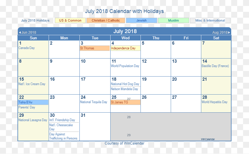 723x461 July Calendar 2018 Printable Template Holidays In July 2019, Text, Monitor, Screen HD PNG Download