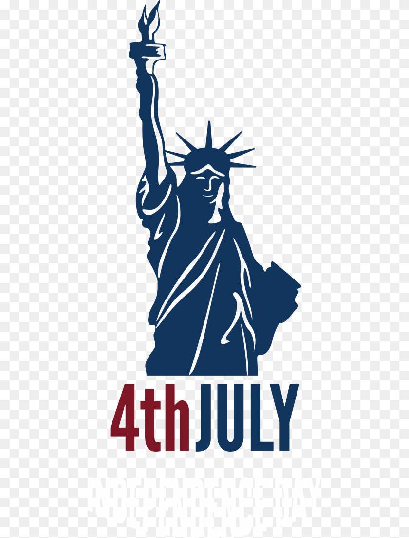 480x1103 July Independence Day With Statue Of Liberty Image, Person, Art, Logo Sticker PNG