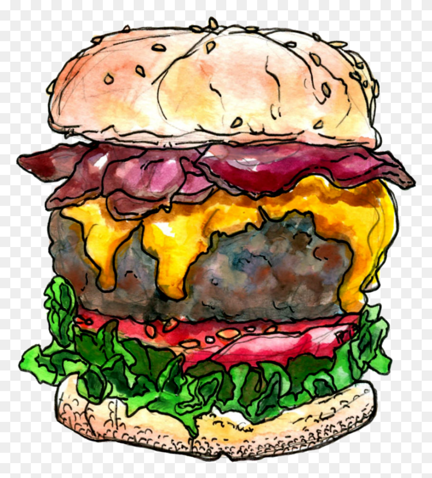 850x948 Junk Food Clipart Bacon Cheeseburger Bacon Burger Drawing, Food, Birthday Cake, Cake HD PNG Download