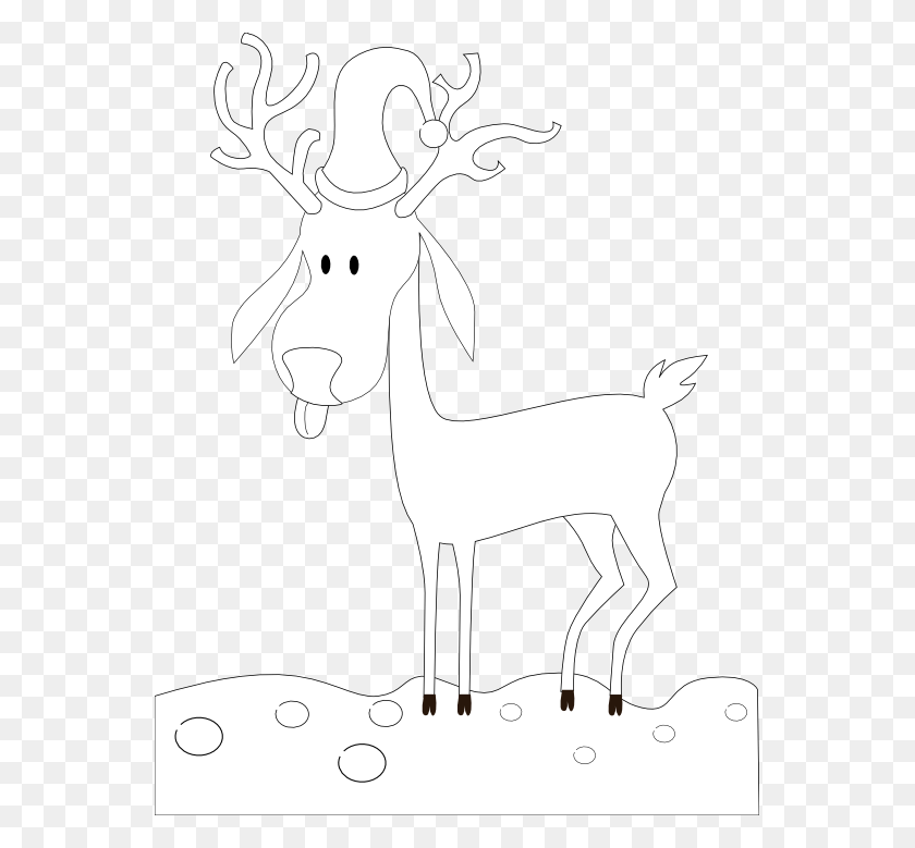 555x719 Kablam A Cartoon Reindeer Black White Line Art Scalable White Reindeer Black Background, Mammal, Animal, Deer HD PNG Download