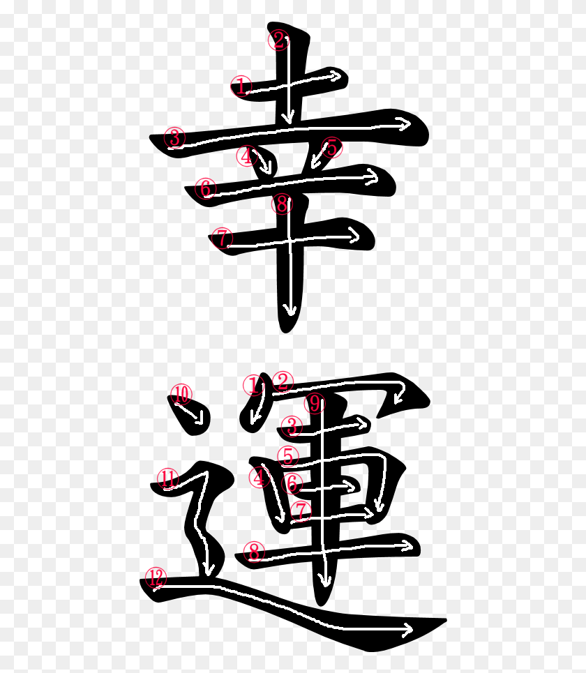 442x905 Descargar Png Orden De Trazos Kanji Para Orden De Trazos Kanji Para Felicidad, Texto, Número, Símbolo Hd Png