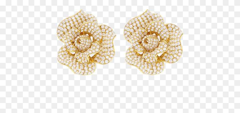 446x335 Karat Yellow Gold Flower Earring With Diamonds Diamond Flower Earring In, Accessories, Accessory, Jewelry HD PNG Download