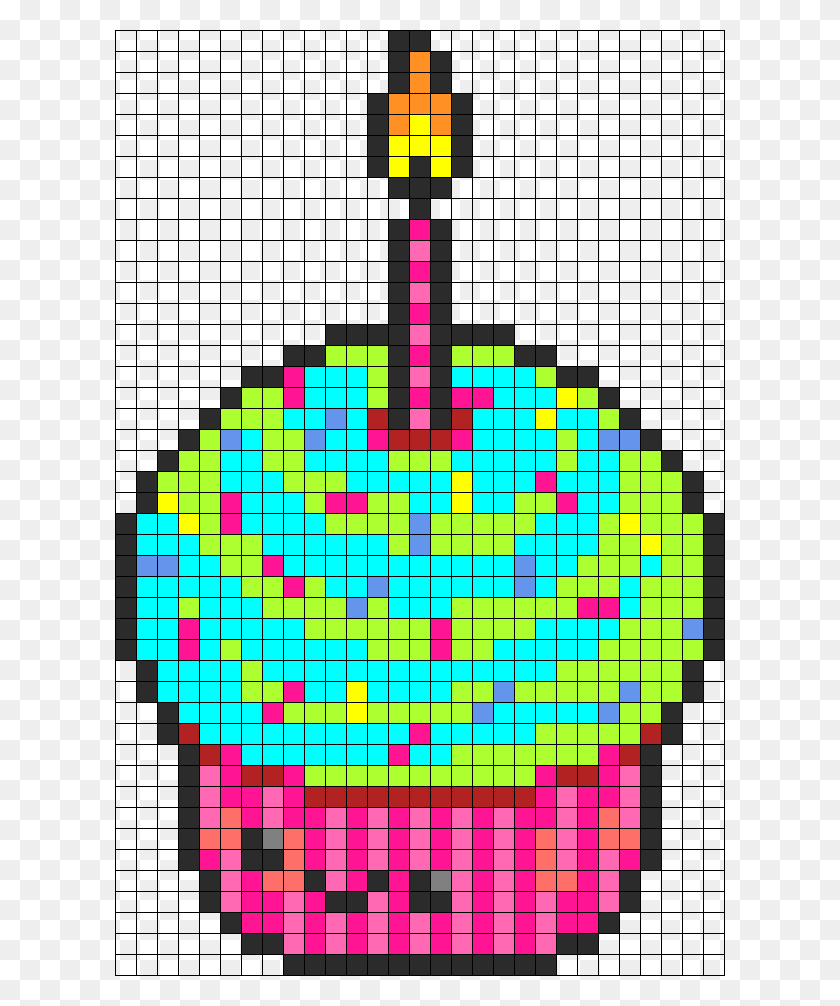 610x946 Kawaii Birthday Cupcake Perler Bead Pattern Bead Gateau En Pixel Art, Текст, Освещение, Коврик Png Скачать