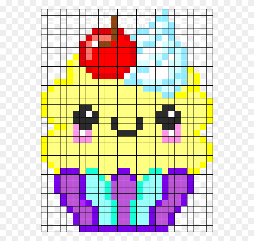 568x736 Descargar Png Kawaii Cupcake Perler Bead Pattern Bead Sprite Pixel Art Fruit, Pac Man Hd Png