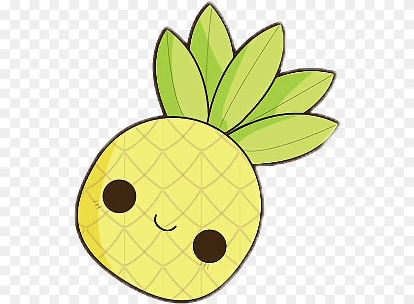 542x618 Kawaii Cute Pineapple Yellow Chibi Small Little Food, Fruit, Plant, Produce, Leaf Transparent PNG
