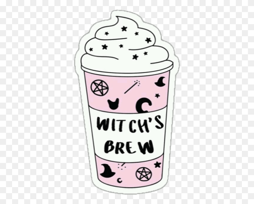 353x616 Kawaii Cute Pink Pastel Goth Soft Aesthetic Witches Brew Coffee Sticker, Dessert, Food, Yogurt HD PNG Download