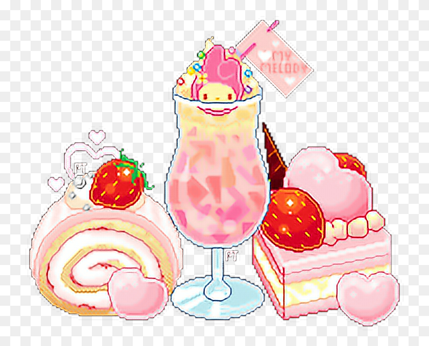 743x619 Kawaii Food Cute Sticker Pixel Art Pixels Girly Kawaii Chan Pixel Art, Cream, Dessert, Creme HD PNG Download