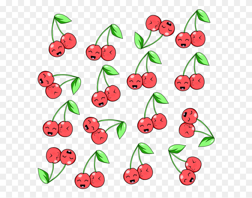592x601 Kawaii Food Pattern Kawaii Transparent Cherry, Plant, Fruit, Blueberry Png Скачать