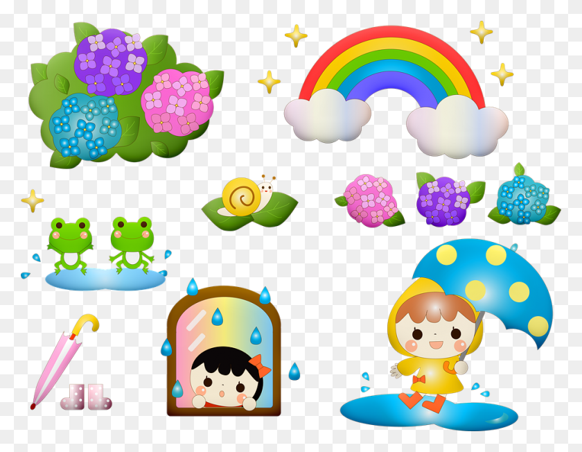 948x720 Kawaii Frog Rainy Season Japanese Seasonal Asian, Graphics, Floral Design HD PNG Download