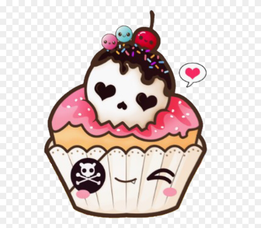 559x673 Kawaiicupckake Cupcake Skull Kawaii Cupcake, Cream, Cake, Dessert HD PNG Download