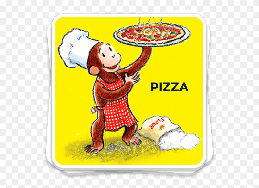 559x550 Keep In Touch Curious George Pizza Book, Food, Meal, Label HD PNG Download