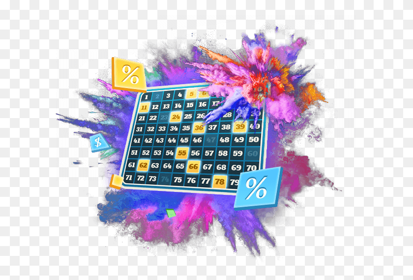 613x509 Keno Board With Multi Coloured Explosion Graphic Design, Text, Game, Purple HD PNG Download
