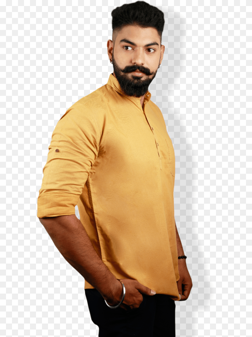 598x1125 Khadi Turmeric Kurta Gentleman, Adult, Shirt, Clothing, Face PNG