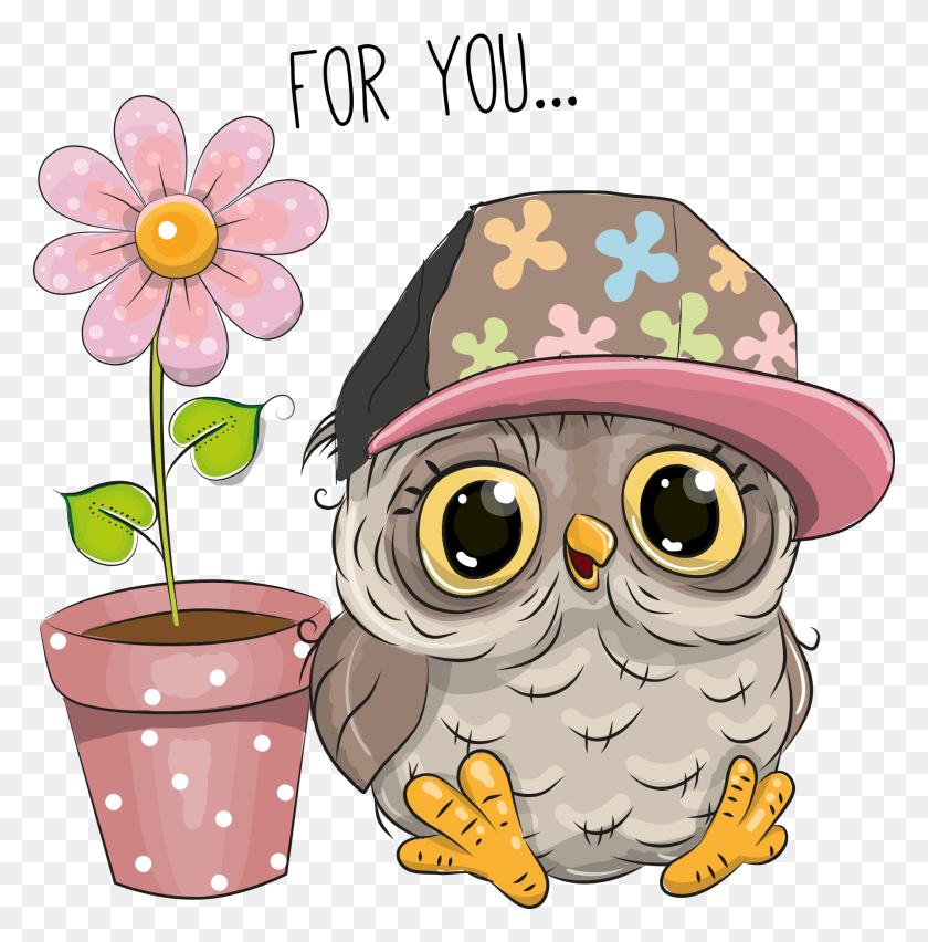 1784x1812 Kiarnez Owl Cartoon Cute, Plant, Flower, Blossom HD PNG Download