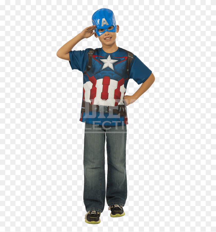 462x841 Kids Avengers 2 Captain America Costume Top And Mask Captain America Costume For Book Day, Clothing, Apparel, Person HD PNG Download