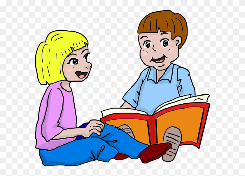 608x543 Kids Kids Reading Children Read Storybook Tegning Af Brn Der Lser, Person, Human, Helmet HD PNG Download