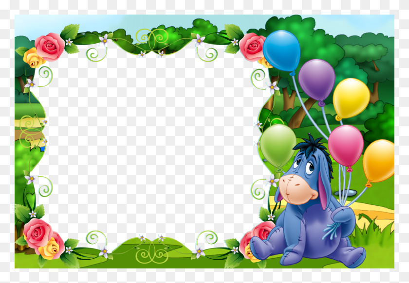 1600x1074 Детская Прозрачная Рамка С Рамкой Иа-Иа И Воздушными Шарами Дети, Графика, Воздушный Шар Png Скачать